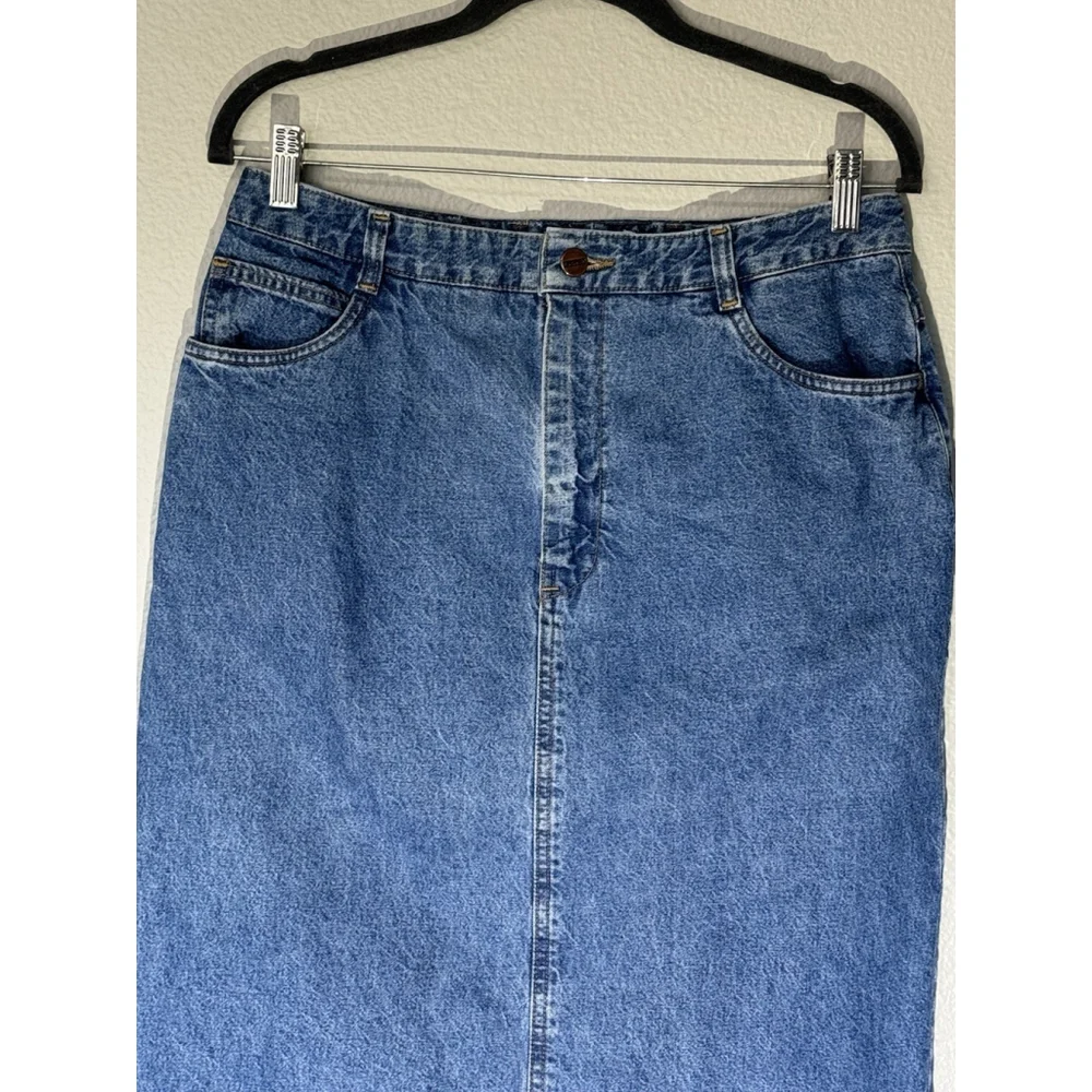 Lands End Classic Denim MIDI Skirt High Waist Vintage Style Size 14 - Picture 2 of 6